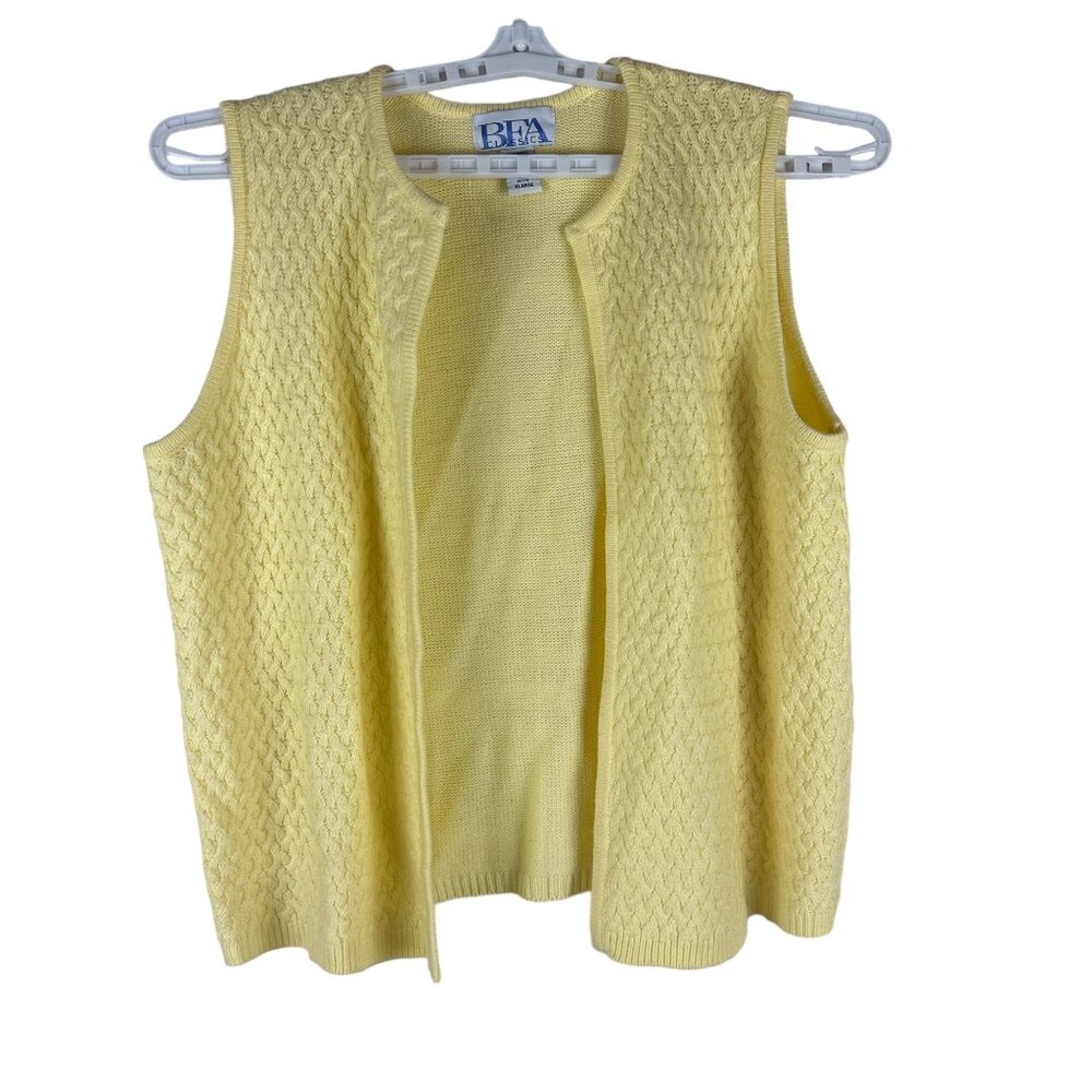BFA Classics Womens Yellow Knit Sleeveless Cardigan Petite Size XL 100% Acrylic